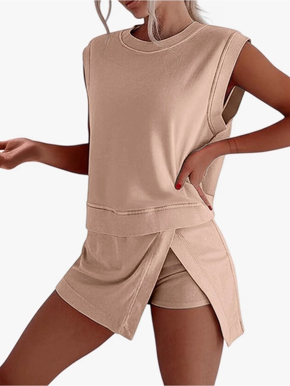 Sleeveless Lounge Set - Beige Women's Leisure wear.